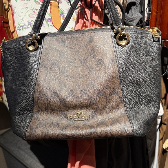 Coach Handbags - Coach Black and Brown Shoulder Bag with Gold Accents